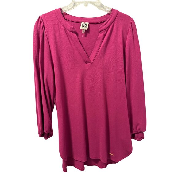 Anne Klein Womens Top Sz Large Viscose Blend Fuchsia blouse - Picture 2 of 12